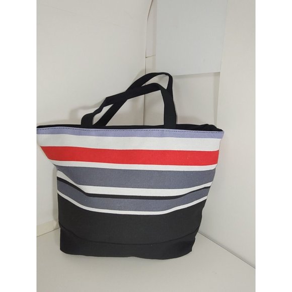 Shoppers Tote Bag Stripe Multicolor Black Red Shoulder BEACH Bag - Stylish - Picture 7 of 12